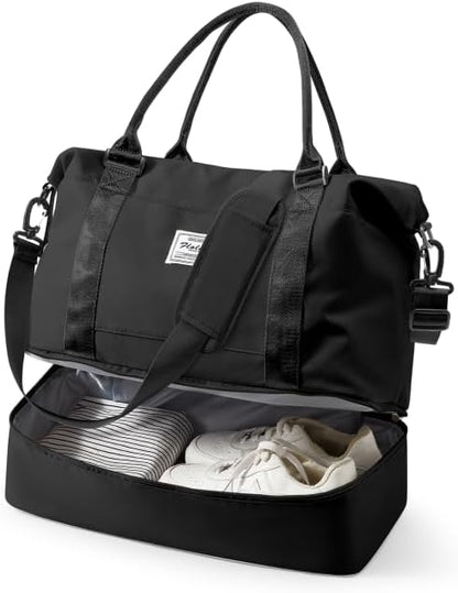 Travel Duffel Bag, 18x14x8 Inches Travel Bag Spirit with Shoes Compartment, Weekender Overnight Bag for Women with Trolley Sleeve, Carry On Bag for Airplanes Sport Tote Gym Bag Black - Colors A