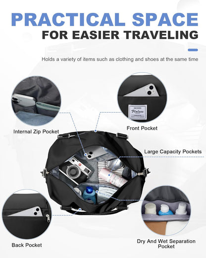 Travel Duffel Bag, 18x14x8 Inches Travel Bag Spirit with Shoes Compartment, Weekender Overnight Bag for Women with Trolley Sleeve, Carry On Bag for Airplanes Sport Tote Gym Bag Black - Colors A