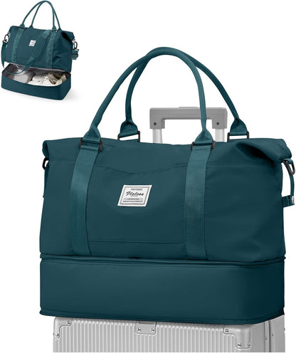 Travel Duffel Bag, 18x14x8 Inches Travel Bag Spirit with Shoes Compartment, Weekender Overnight Bag for Women with Trolley Sleeve, Carry On Bag for Airplanes Sport Tote Gym Bag Black - Colors A