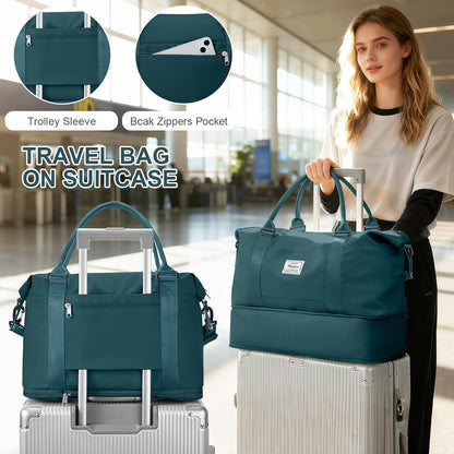 Travel Duffel Bag, 18x14x8 Inches Travel Bag Spirit with Shoes Compartment, Weekender Overnight Bag for Women with Trolley Sleeve, Carry On Bag for Airplanes Sport Tote Gym Bag Black - Colors A