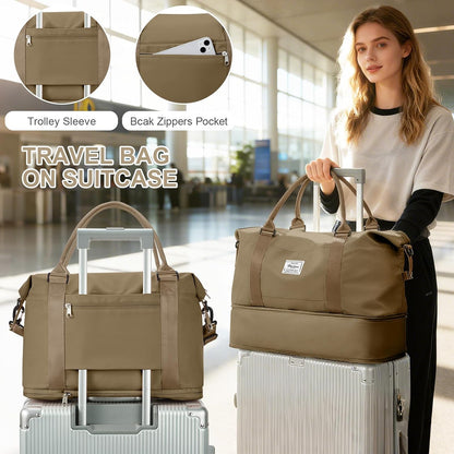 Travel Duffel Bag, 18x14x8 Inches Travel Bag Spirit with Shoes Compartment, Weekender Overnight Bag for Women with Trolley Sleeve, Carry On Bag for Airplanes Sport Tote Gym Bag Black - Colors A