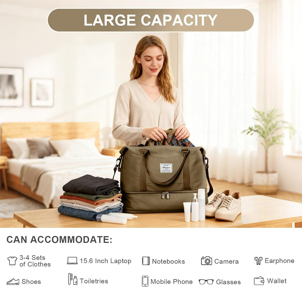 Travel Duffel Bag, 18x14x8 Inches Travel Bag Spirit with Shoes Compartment, Weekender Overnight Bag for Women with Trolley Sleeve, Carry On Bag for Airplanes Sport Tote Gym Bag Black - Colors A