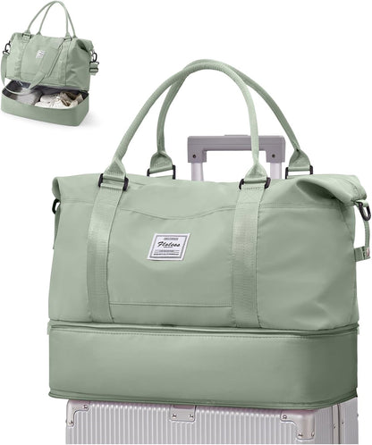 Travel Duffel Bag, 18x14x8 Inches Travel Bag Spirit with Shoes Compartment, Weekender Overnight Bag for Women with Trolley Sleeve, Carry On Bag for Airplanes Sport Tote Gym Bag Black - Colors A