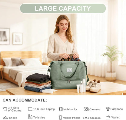 Travel Duffel Bag, 18x14x8 Inches Travel Bag Spirit with Shoes Compartment, Weekender Overnight Bag for Women with Trolley Sleeve, Carry On Bag for Airplanes Sport Tote Gym Bag Black - Colors A