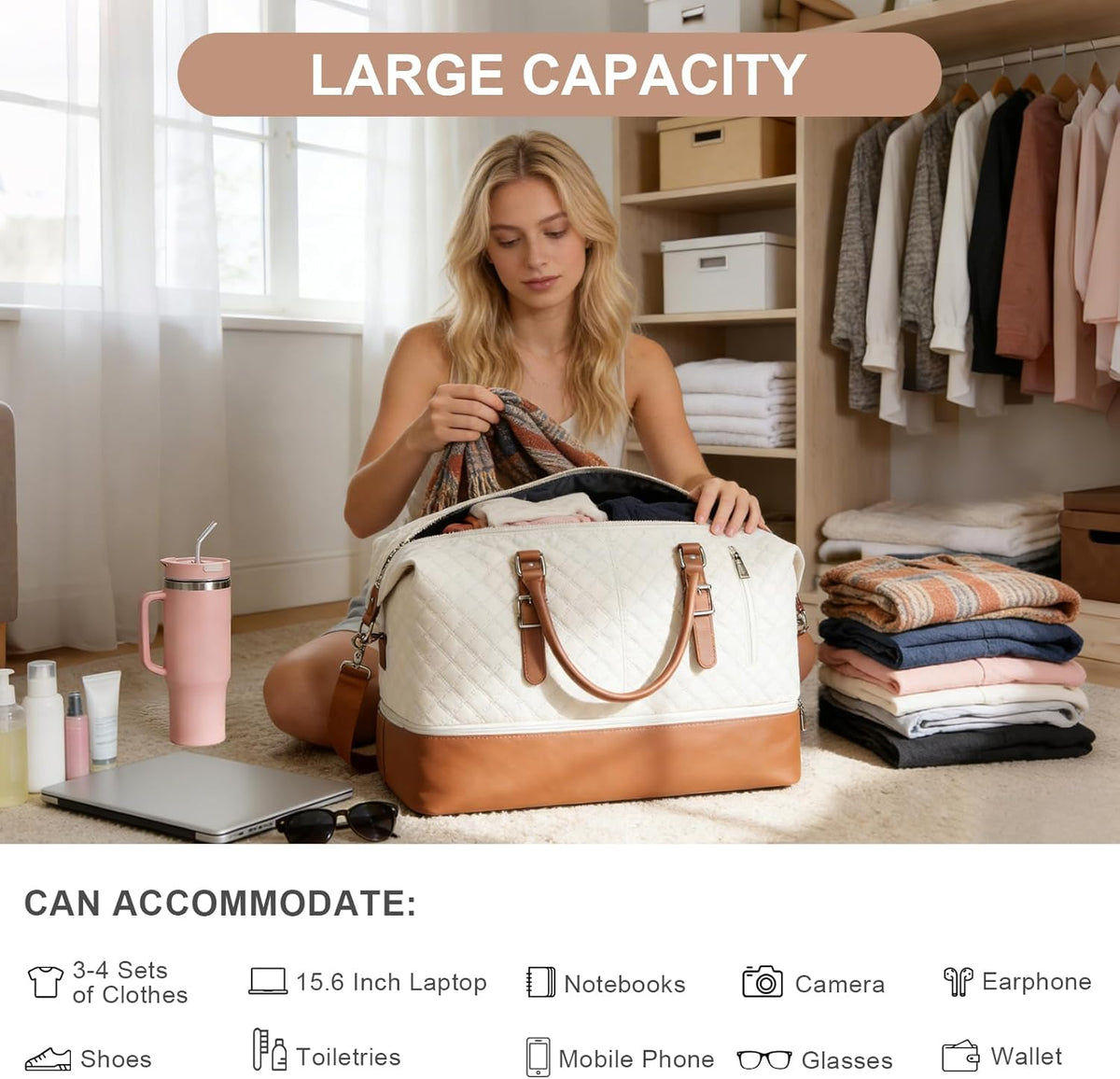 Travel Duffel Bag, 18x14x8 Inches Travel Bag Spirit with Shoes Compartment, Weekender Overnight Bag for Women with Trolley Sleeve, Carry On Bag for Airplanes Sport Tote Gym Bag Black - Colors A