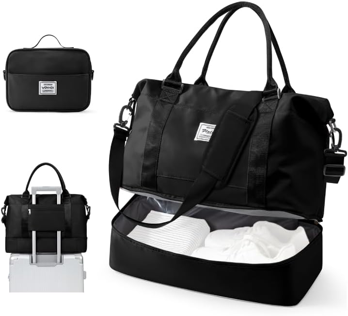 Travel Duffel Bag, 18x14x8 Inches Travel Bag Spirit with Shoes Compartment, Weekender Overnight Bag for Women with Trolley Sleeve, Carry On Bag for Airplanes Sport Tote Gym Bag Black - Colors A