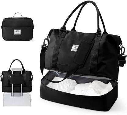 Travel Duffel Bag, 18x14x8 Inches Travel Bag Spirit with Shoes Compartment, Weekender Overnight Bag for Women with Trolley Sleeve, Carry On Bag for Airplanes Sport Tote Gym Bag Black - Colors A