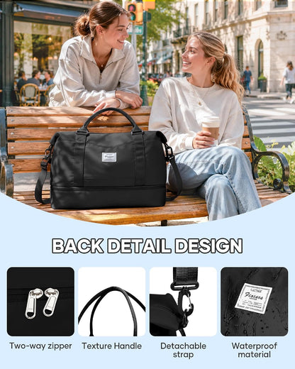 Travel Duffel Bag, 18x14x8 Inches Travel Bag Spirit with Shoes Compartment, Weekender Overnight Bag for Women with Trolley Sleeve, Carry On Bag for Airplanes Sport Tote Gym Bag Black - Colors A