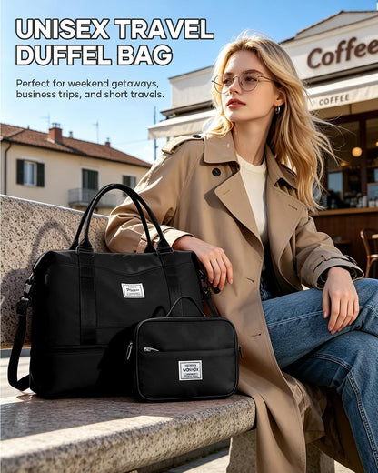 Travel Duffel Bag, 18x14x8 Inches Travel Bag Spirit with Shoes Compartment, Weekender Overnight Bag for Women with Trolley Sleeve, Carry On Bag for Airplanes Sport Tote Gym Bag Black - Colors A
