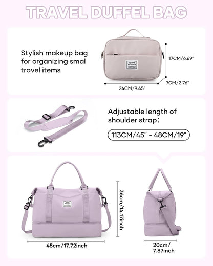 Travel Duffel Bag, 18x14x8 Inches Travel Bag Spirit with Shoes Compartment, Weekender Overnight Bag for Women with Trolley Sleeve, Carry On Bag for Airplanes Sport Tote Gym Bag Black - Colors A