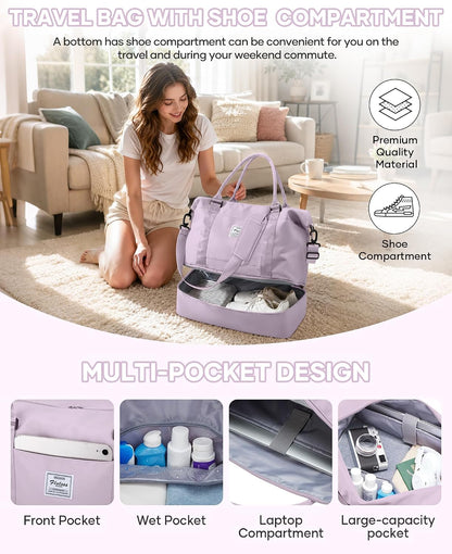 Travel Duffel Bag, 18x14x8 Inches Travel Bag Spirit with Shoes Compartment, Weekender Overnight Bag for Women with Trolley Sleeve, Carry On Bag for Airplanes Sport Tote Gym Bag Black - Colors A