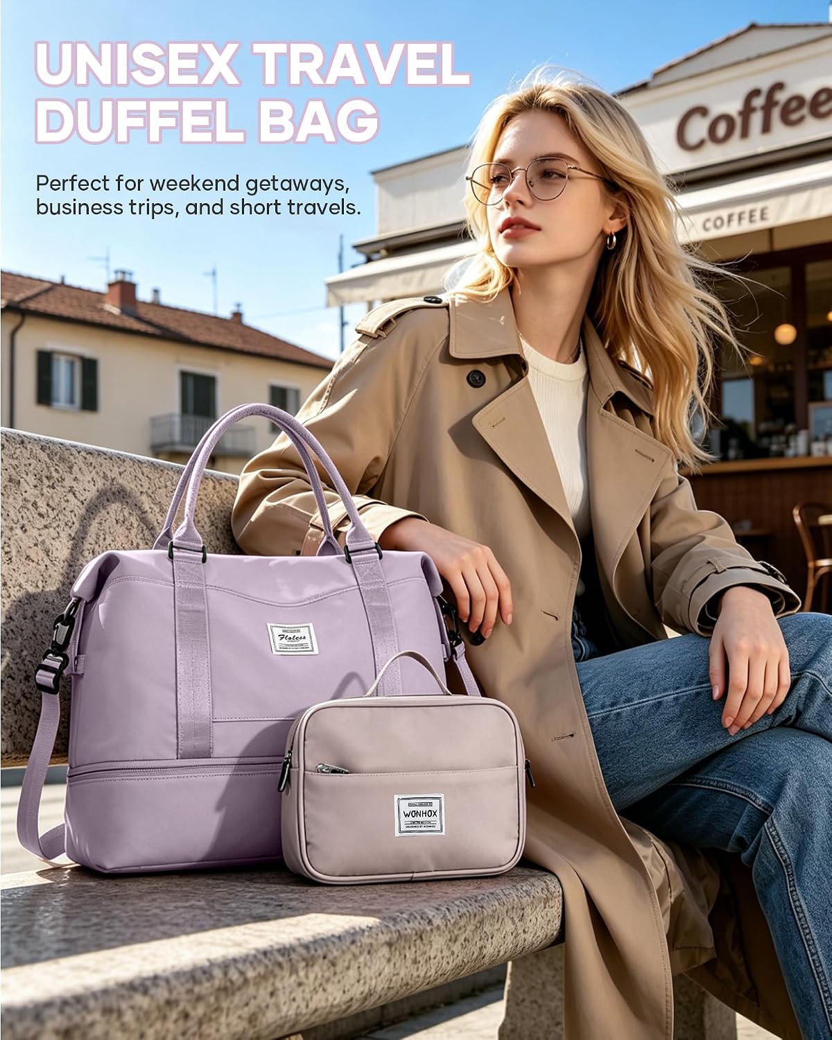 Travel Duffel Bag, 18x14x8 Inches Travel Bag Spirit with Shoes Compartment, Weekender Overnight Bag for Women with Trolley Sleeve, Carry On Bag for Airplanes Sport Tote Gym Bag Black - Colors A