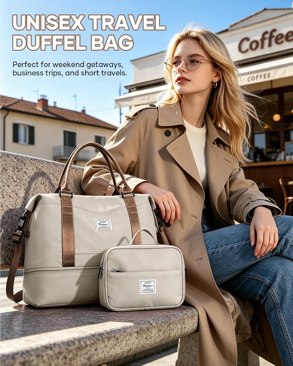 Travel Duffel Bag, 18x14x8 Inches Travel Bag Spirit with Shoes Compartment, Weekender Overnight Bag for Women with Trolley Sleeve, Carry On Bag for Airplanes Sport Tote Gym Bag Black - Colors A