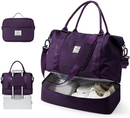 Travel Duffel Bag, 18x14x8 Inches Travel Bag Spirit with Shoes Compartment, Weekender Overnight Bag for Women with Trolley Sleeve, Carry On Bag for Airplanes Sport Tote Gym Bag Black - Colors A
