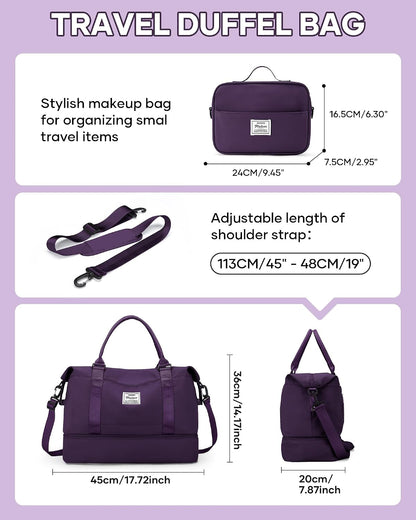 Travel Duffel Bag, 18x14x8 Inches Travel Bag Spirit with Shoes Compartment, Weekender Overnight Bag for Women with Trolley Sleeve, Carry On Bag for Airplanes Sport Tote Gym Bag Black - Colors A