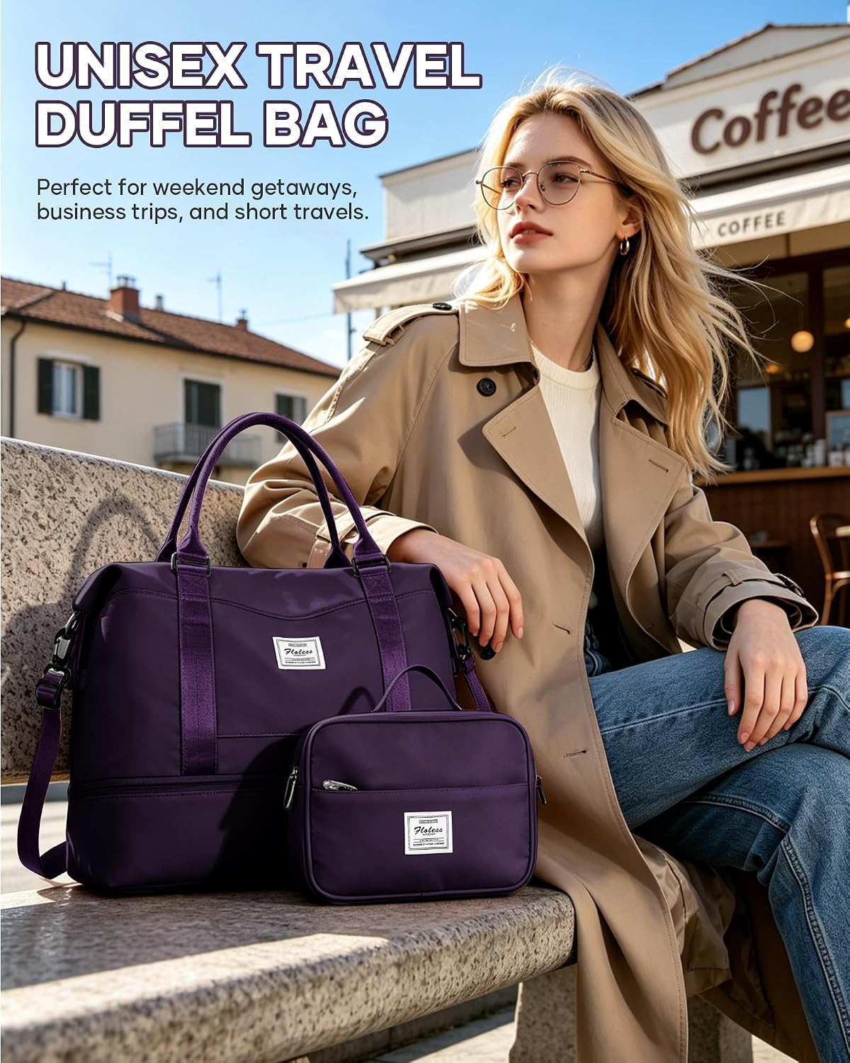 Travel Duffel Bag, 18x14x8 Inches Travel Bag Spirit with Shoes Compartment, Weekender Overnight Bag for Women with Trolley Sleeve, Carry On Bag for Airplanes Sport Tote Gym Bag Black - Colors A