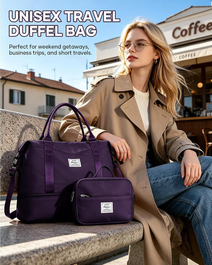 Travel Duffel Bag, 18x14x8 Inches Travel Bag Spirit with Shoes Compartment, Weekender Overnight Bag for Women with Trolley Sleeve, Carry On Bag for Airplanes Sport Tote Gym Bag Black - Colors A