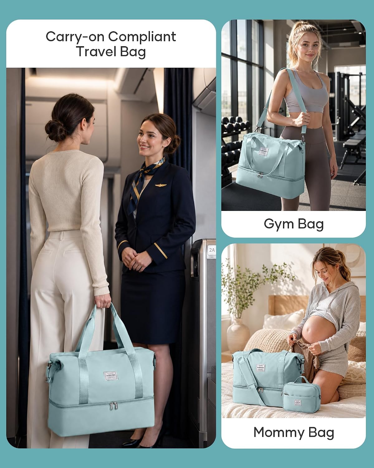 Travel Duffel Bag, 18x14x8 Inches Travel Bag Spirit with Shoes Compartment, Weekender Overnight Bag for Women with Trolley Sleeve, Carry On Bag for Airplanes Sport Tote Gym Bag Black - Colors A