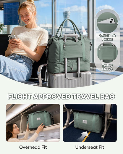 Travel Duffel Bag, 18x14x8 Inches Travel Bag Spirit with Shoes Compartment, Weekender Overnight Bag for Women with Trolley Sleeve, Carry On Bag for Airplanes Sport Tote Gym Bag Black - Colors A