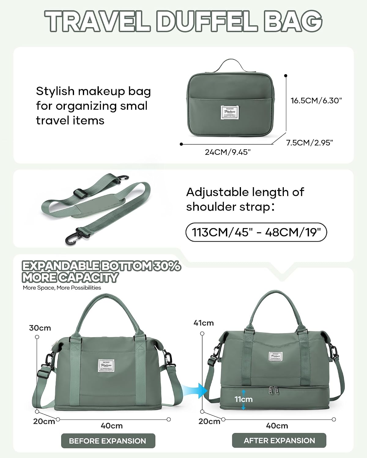 Travel Duffel Bag, 18x14x8 Inches Travel Bag Spirit with Shoes Compartment, Weekender Overnight Bag for Women with Trolley Sleeve, Carry On Bag for Airplanes Sport Tote Gym Bag Black - Colors A