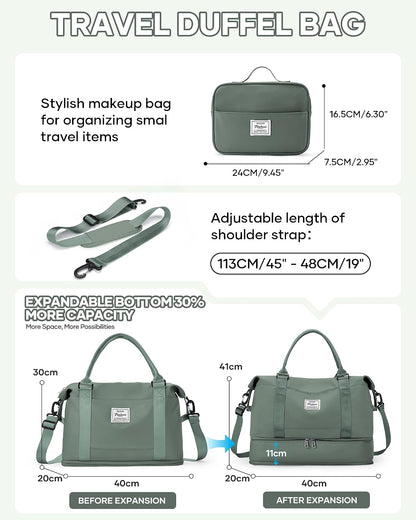 Travel Duffel Bag, 18x14x8 Inches Travel Bag Spirit with Shoes Compartment, Weekender Overnight Bag for Women with Trolley Sleeve, Carry On Bag for Airplanes Sport Tote Gym Bag Black - Colors A