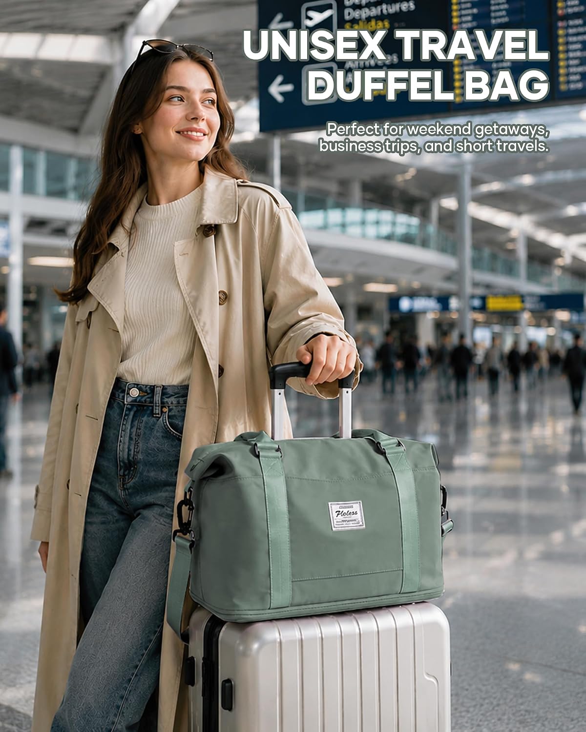 Travel Duffel Bag, 18x14x8 Inches Travel Bag Spirit with Shoes Compartment, Weekender Overnight Bag for Women with Trolley Sleeve, Carry On Bag for Airplanes Sport Tote Gym Bag Black - Colors A