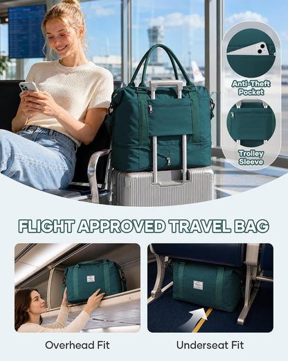 Travel Duffel Bag, 18x14x8 Inches Travel Bag Spirit with Shoes Compartment, Weekender Overnight Bag for Women with Trolley Sleeve, Carry On Bag for Airplanes Sport Tote Gym Bag Black - Colors A