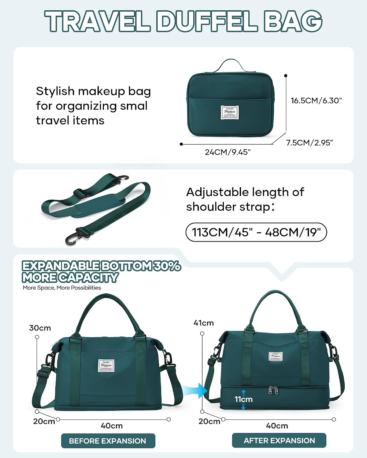 Travel Duffel Bag, 18x14x8 Inches Travel Bag Spirit with Shoes Compartment, Weekender Overnight Bag for Women with Trolley Sleeve, Carry On Bag for Airplanes Sport Tote Gym Bag Black - Colors A