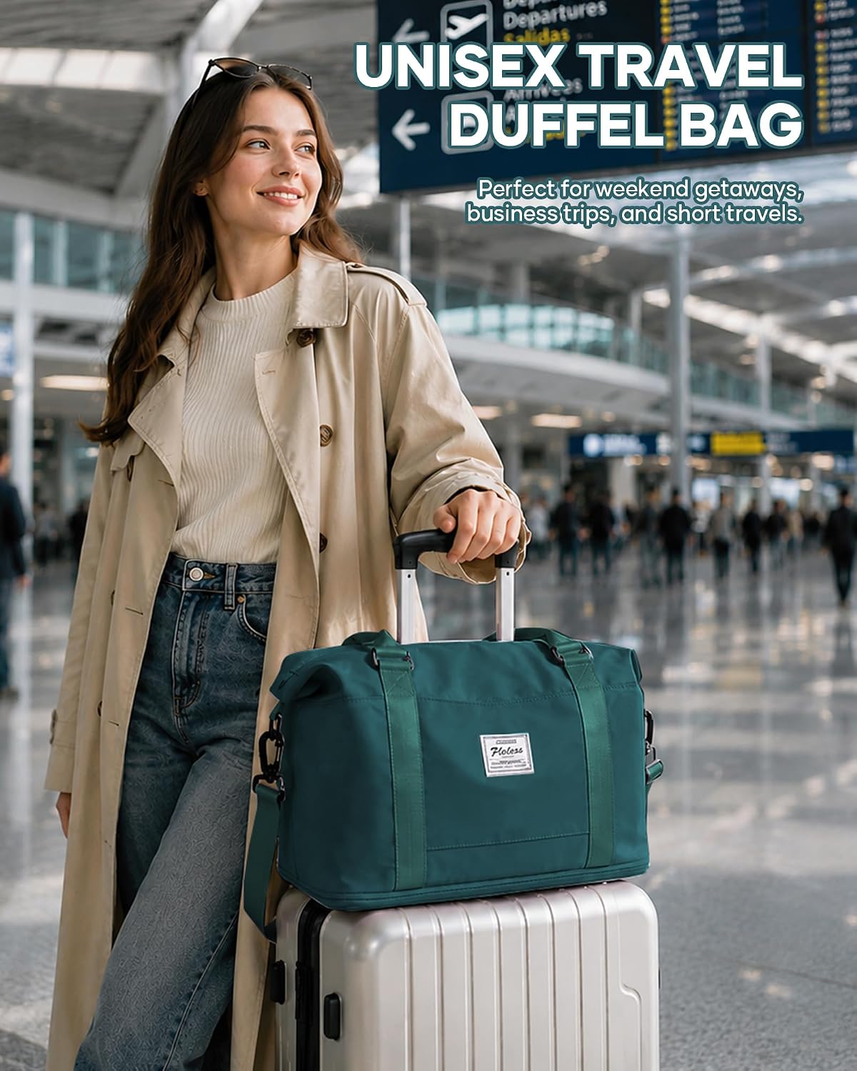 Travel Duffel Bag, 18x14x8 Inches Travel Bag Spirit with Shoes Compartment, Weekender Overnight Bag for Women with Trolley Sleeve, Carry On Bag for Airplanes Sport Tote Gym Bag Black - Colors A