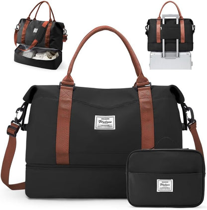 Travel Duffel Bag, 18x14x8 Inches Travel Bag Spirit with Shoes Compartment, Weekender Overnight Bag for Women with Trolley Sleeve, Carry On Bag for Airplanes Sport Tote Gym Bag Black - Colors A