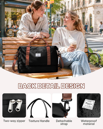 Travel Duffel Bag, 18x14x8 Inches Travel Bag Spirit with Shoes Compartment, Weekender Overnight Bag for Women with Trolley Sleeve, Carry On Bag for Airplanes Sport Tote Gym Bag Black - Colors A