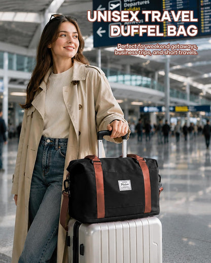 Travel Duffel Bag, 18x14x8 Inches Travel Bag Spirit with Shoes Compartment, Weekender Overnight Bag for Women with Trolley Sleeve, Carry On Bag for Airplanes Sport Tote Gym Bag Black - Colors A