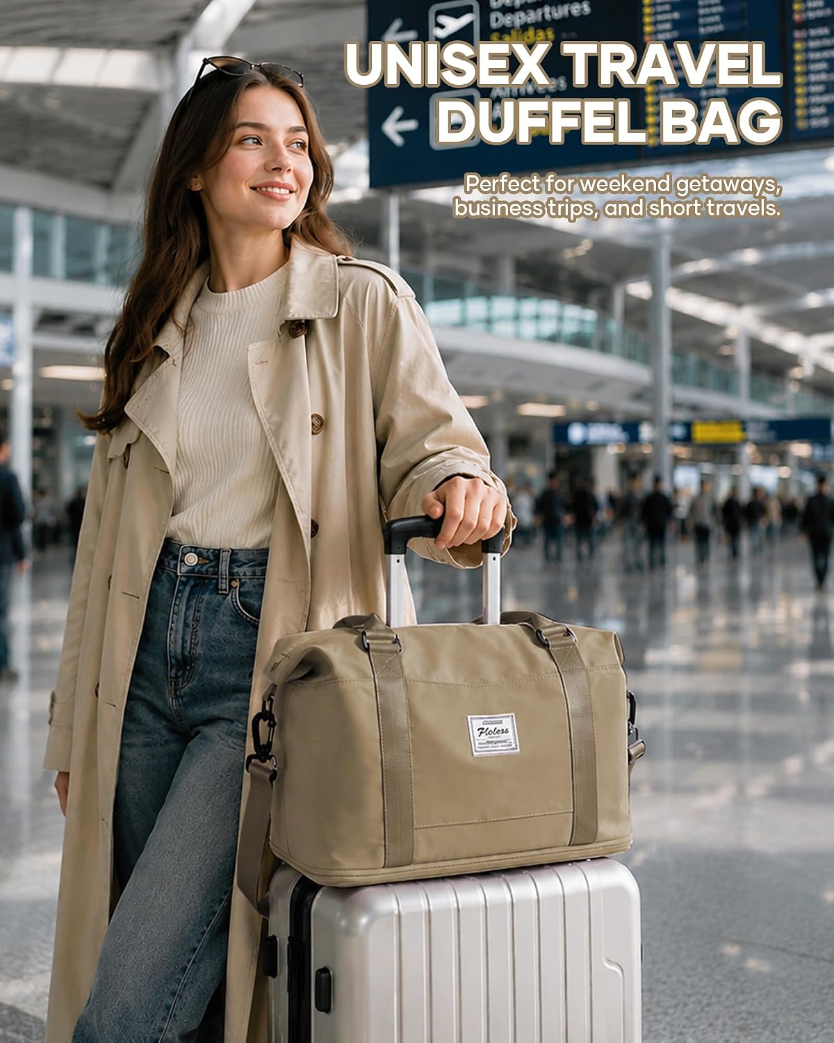 Travel Duffel Bag, 18x14x8 Inches Travel Bag Spirit with Shoes Compartment, Weekender Overnight Bag for Women with Trolley Sleeve, Carry On Bag for Airplanes Sport Tote Gym Bag Black - Colors A