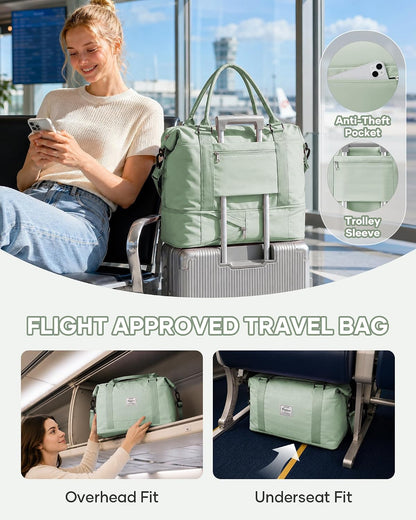 Travel Duffel Bag, 18x14x8 Inches Travel Bag Spirit with Shoes Compartment, Weekender Overnight Bag for Women with Trolley Sleeve, Carry On Bag for Airplanes Sport Tote Gym Bag Black - Colors A