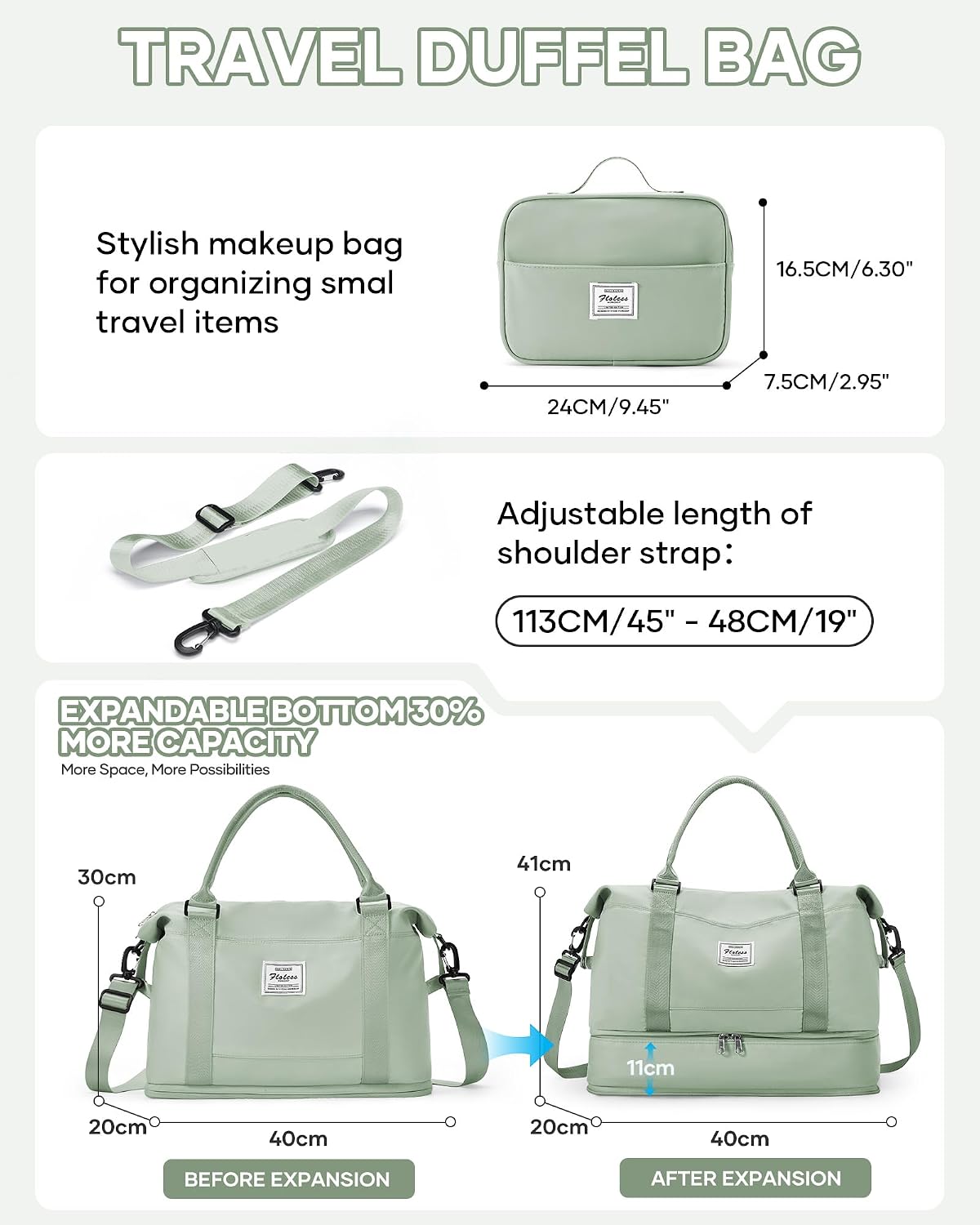 Travel Duffel Bag, 18x14x8 Inches Travel Bag Spirit with Shoes Compartment, Weekender Overnight Bag for Women with Trolley Sleeve, Carry On Bag for Airplanes Sport Tote Gym Bag Black - Colors A
