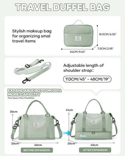 Travel Duffel Bag, 18x14x8 Inches Travel Bag Spirit with Shoes Compartment, Weekender Overnight Bag for Women with Trolley Sleeve, Carry On Bag for Airplanes Sport Tote Gym Bag Black - Colors A