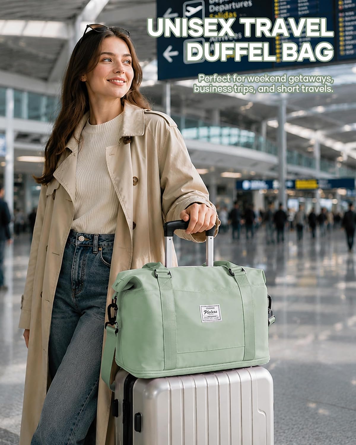 Travel Duffel Bag, 18x14x8 Inches Travel Bag Spirit with Shoes Compartment, Weekender Overnight Bag for Women with Trolley Sleeve, Carry On Bag for Airplanes Sport Tote Gym Bag Black - Colors A