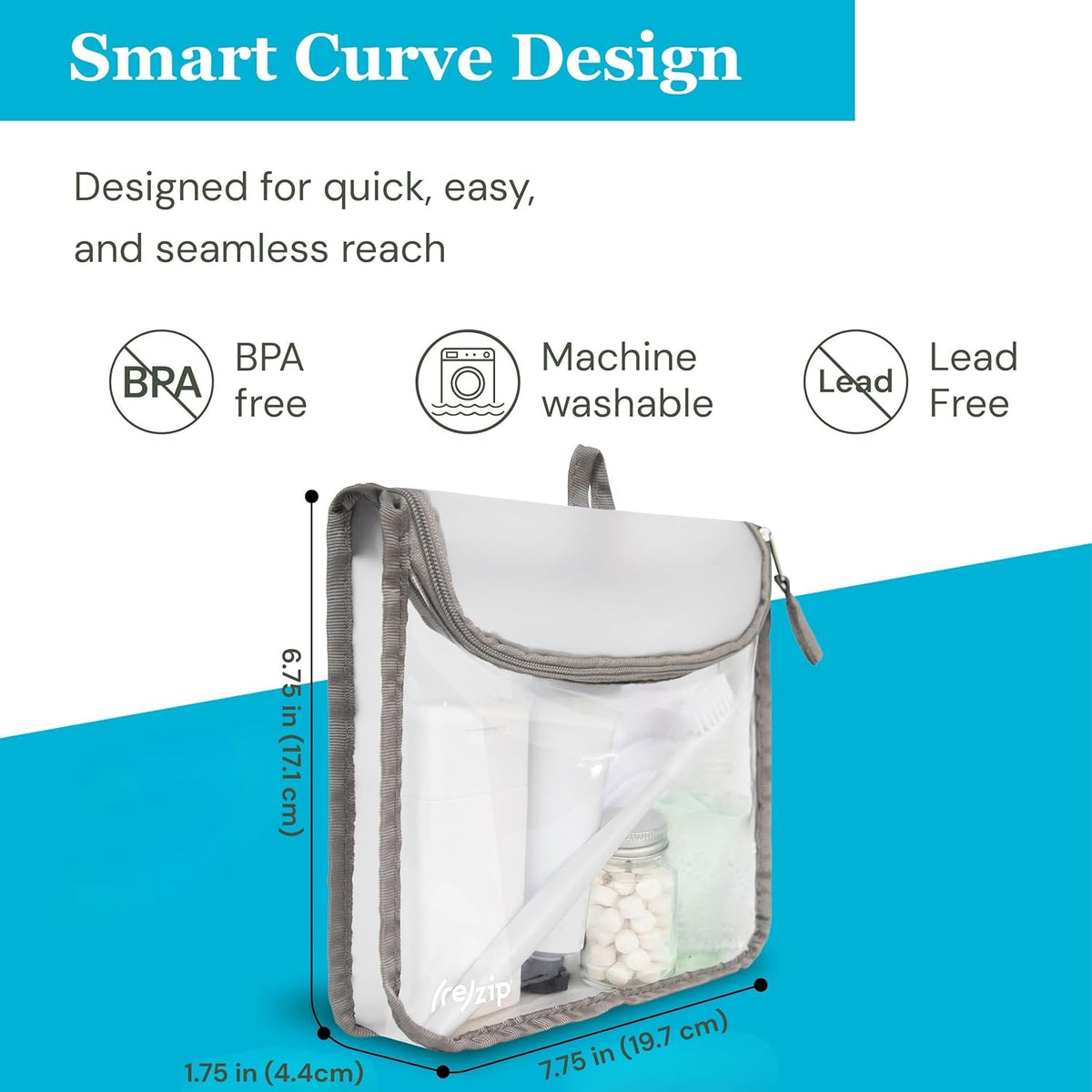 ( TSA Approved Travel Toiletry Bag with Hanging Loop, Travel Quart Bag– Reusable Clear Makeup bags with zipper, Clear Pouch for Travel Essentials, Cosmetic | BPA-Free, Machine Washable - Gray