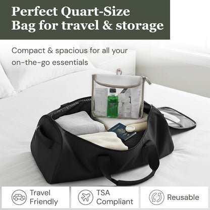 ( TSA Approved Travel Toiletry Bag with Hanging Loop, Travel Quart Bag– Reusable Clear Makeup bags with zipper, Clear Pouch for Travel Essentials, Cosmetic | BPA-Free, Machine Washable - Gray