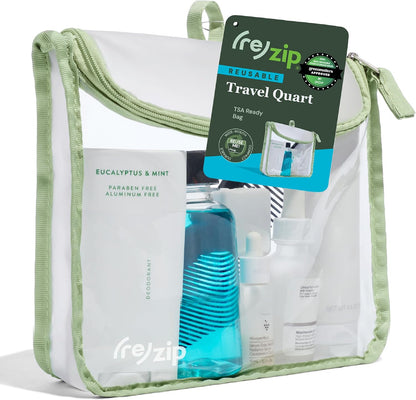 ( TSA Approved Travel Toiletry Bag with Hanging Loop, Travel Quart Bag– Reusable Clear Makeup bags with zipper, Clear Pouch for Travel Essentials, Cosmetic | BPA-Free, Machine Washable - Gray