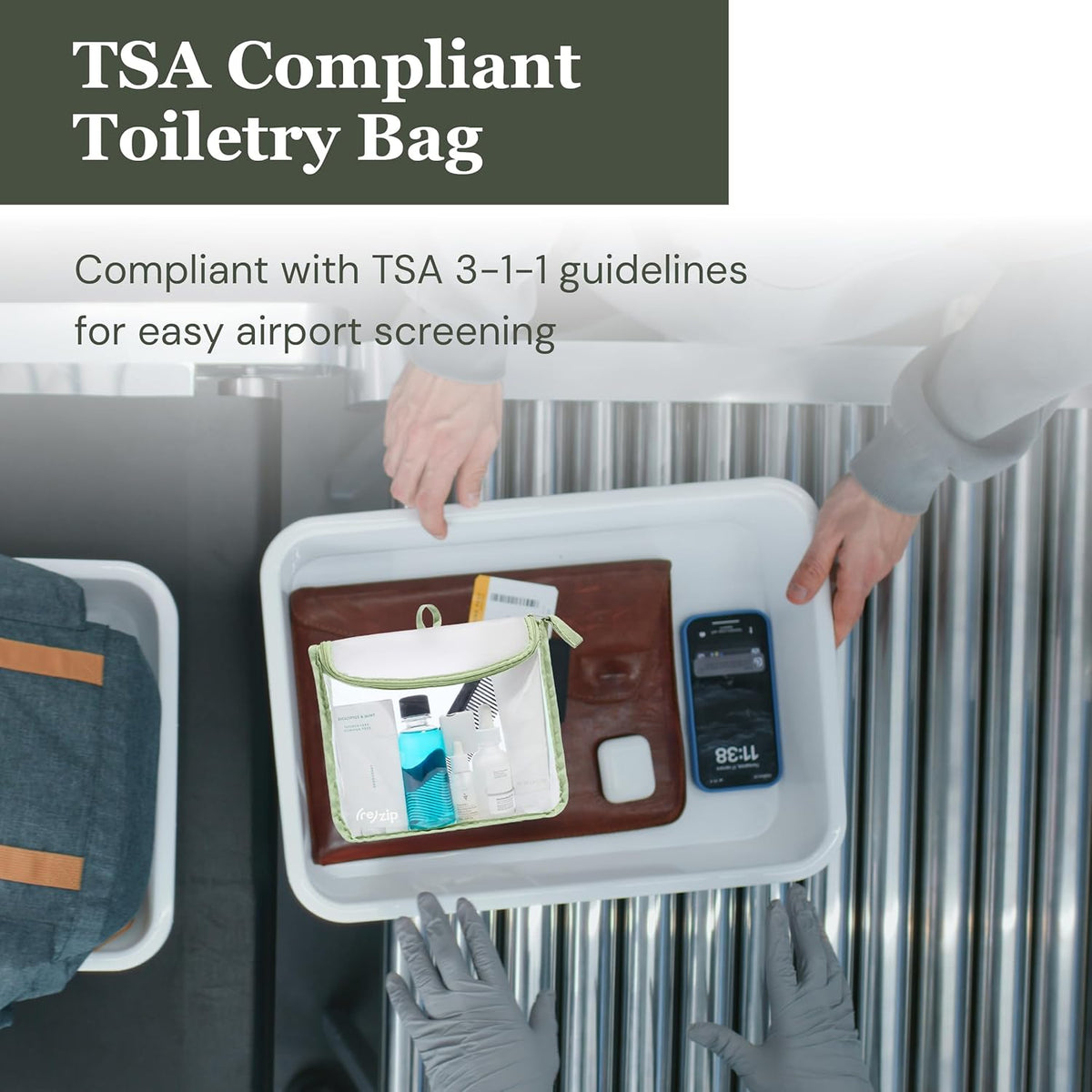 ( TSA Approved Travel Toiletry Bag with Hanging Loop, Travel Quart Bag– Reusable Clear Makeup bags with zipper, Clear Pouch for Travel Essentials, Cosmetic | BPA-Free, Machine Washable - Gray