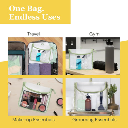 ( TSA Approved Travel Toiletry Bag with Hanging Loop, Travel Quart Bag– Reusable Clear Makeup bags with zipper, Clear Pouch for Travel Essentials, Cosmetic | BPA-Free, Machine Washable - Gray