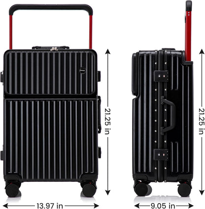 20 Inch Carry On Luggage with Spinner Wheels,Aluminum Frame PC Hard Shell Suitcase with USB Port,Lightweight Travel Luggage Airline Approved for Men Women, White