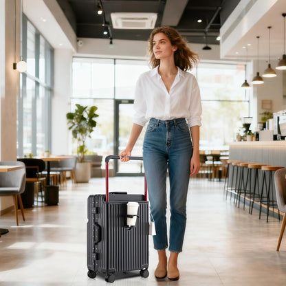 20 Inch Carry On Luggage with Spinner Wheels,Aluminum Frame PC Hard Shell Suitcase with USB Port,Lightweight Travel Luggage Airline Approved for Men Women, White