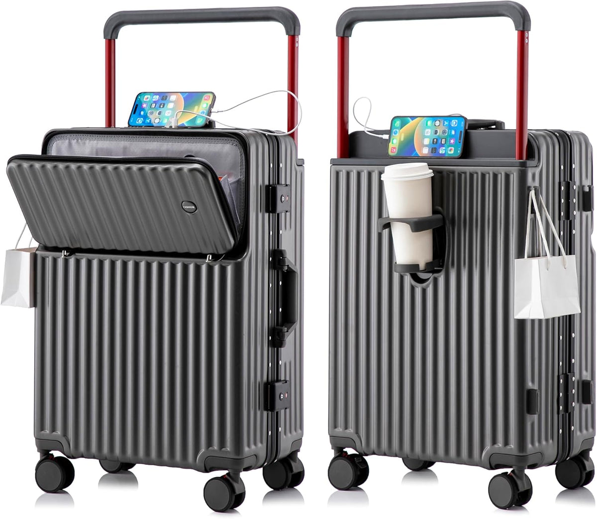 20 Inch Carry On Luggage with Spinner Wheels,Aluminum Frame PC Hard Shell Suitcase with USB Port,Lightweight Travel Luggage Airline Approved for Men Women, White