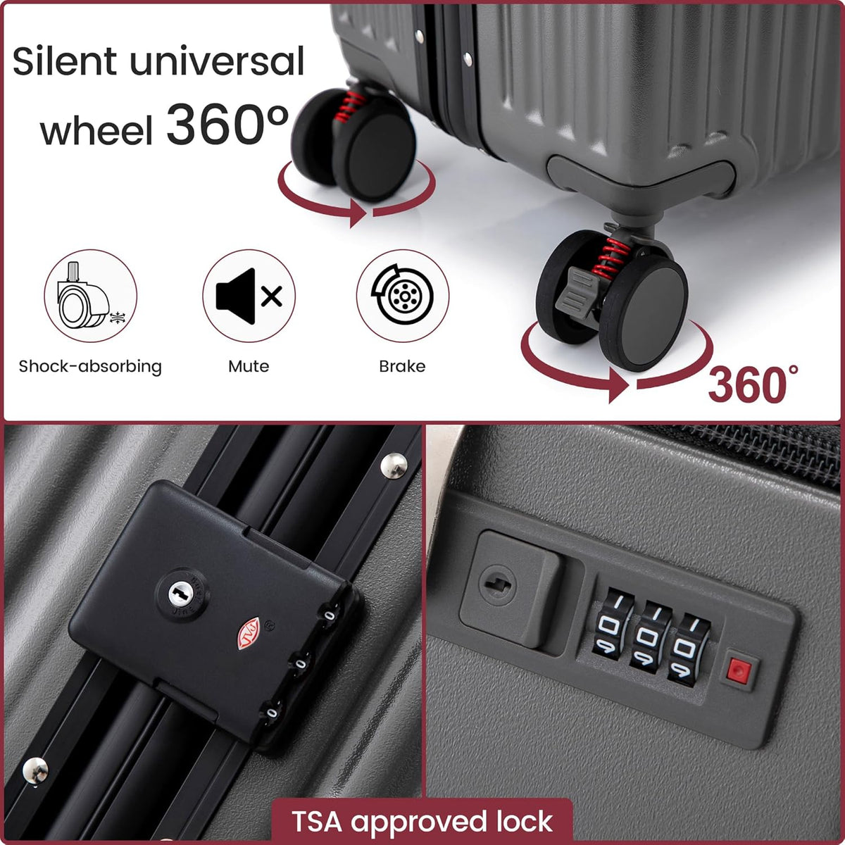 20 Inch Carry On Luggage with Spinner Wheels,Aluminum Frame PC Hard Shell Suitcase with USB Port,Lightweight Travel Luggage Airline Approved for Men Women, White