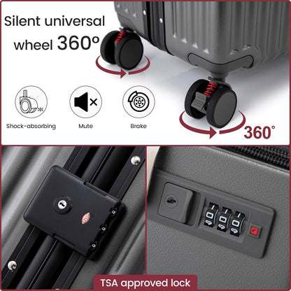 20 Inch Carry On Luggage with Spinner Wheels,Aluminum Frame PC Hard Shell Suitcase with USB Port,Lightweight Travel Luggage Airline Approved for Men Women, White