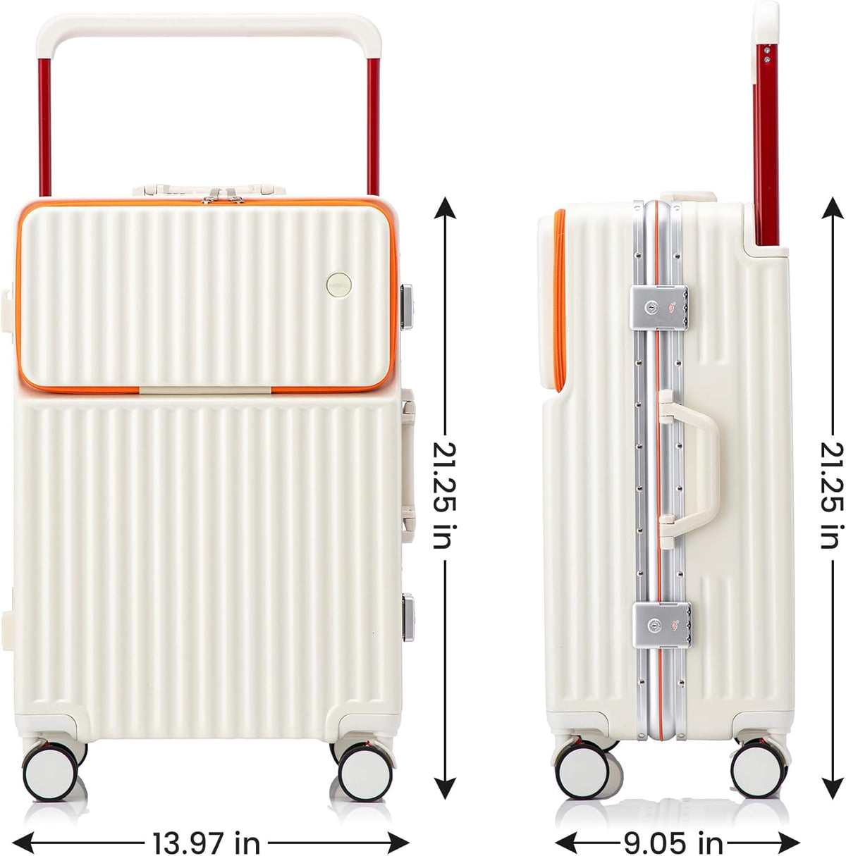 20 Inch Carry On Luggage with Spinner Wheels,Aluminum Frame PC Hard Shell Suitcase with USB Port,Lightweight Travel Luggage Airline Approved for Men Women, White