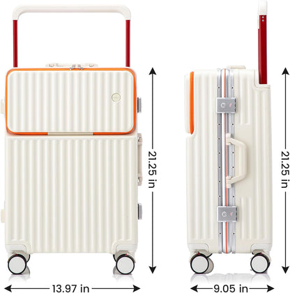 20 Inch Carry On Luggage with Spinner Wheels,Aluminum Frame PC Hard Shell Suitcase with USB Port,Lightweight Travel Luggage Airline Approved for Men Women, White