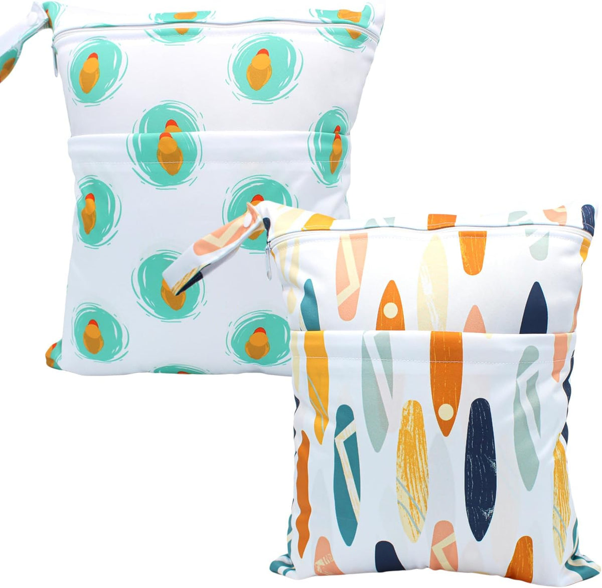 Wet Dry Bag Waterproof Reusable Wet Bag for Swimsuit, Travel, Beach, Pool, Bathing, Diapers, Dirty Yoga Gym Clothes Toiletries Daycare Organizer with Two Zippered Pockets (green leaf)
